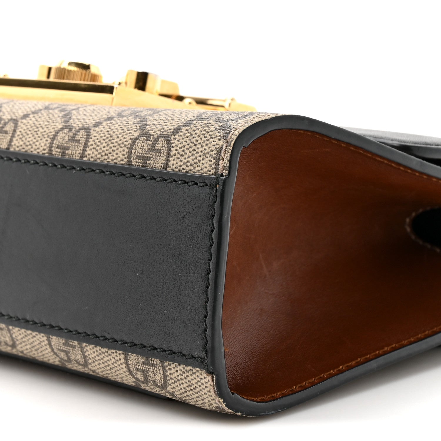 GG Supreme Monogram Calfskin Small Padlock Shoulder Bag Beige Black Cuir