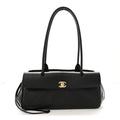 Grained Calfskin Stitched Urban Essentials Small Shopping Bag Black