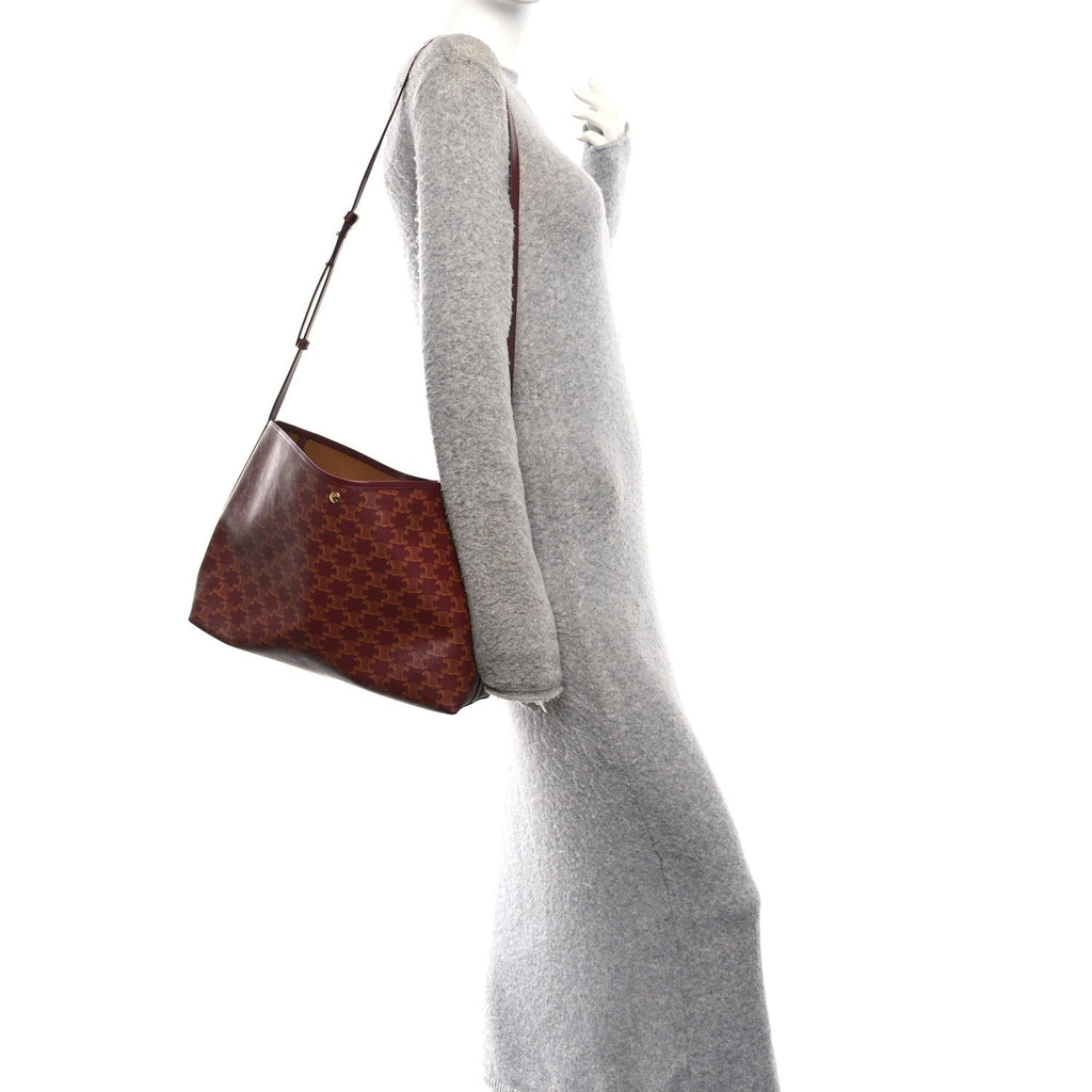 Triomphe Canvas Calfskin Soft Shopper Tote Light Kaki Sky Blue Burgundy Tan