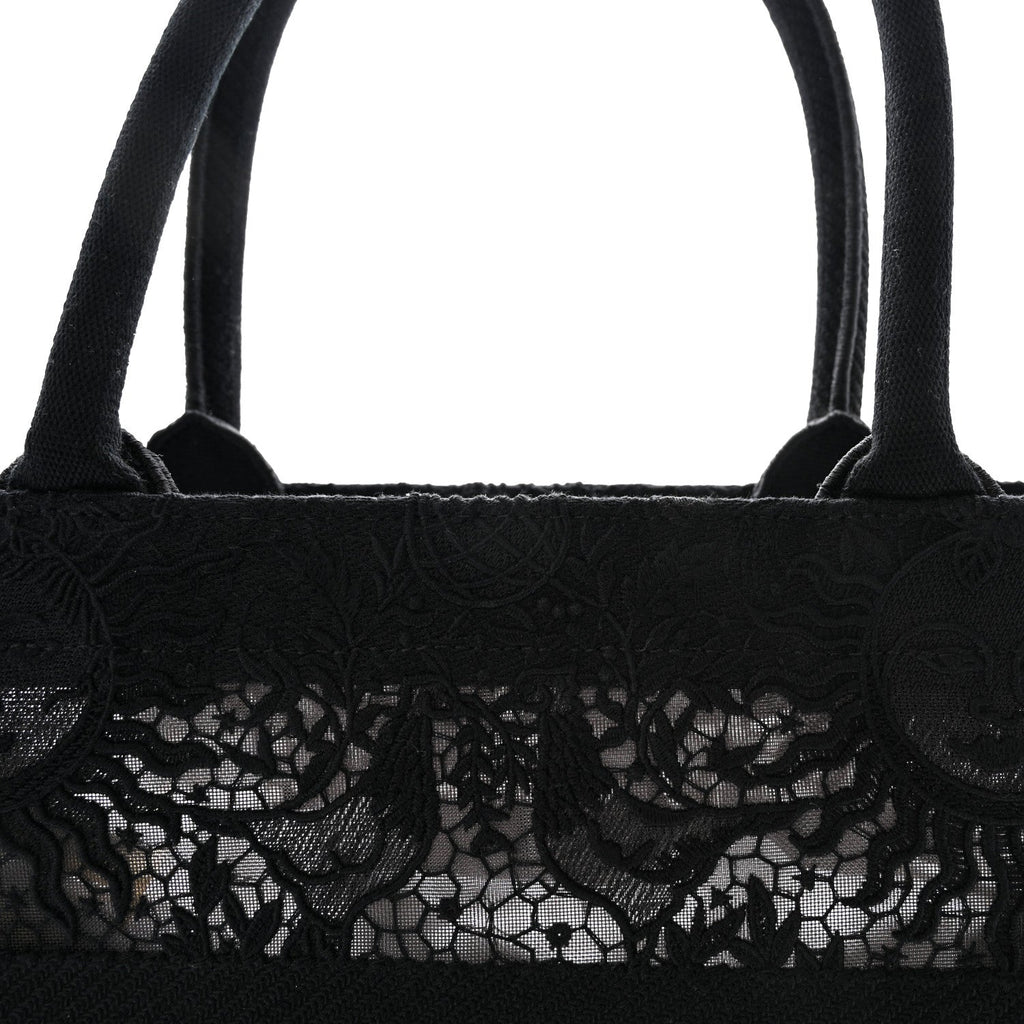 Embroidered 3D Macrame D-Lace Sun Medium Book Tote Black