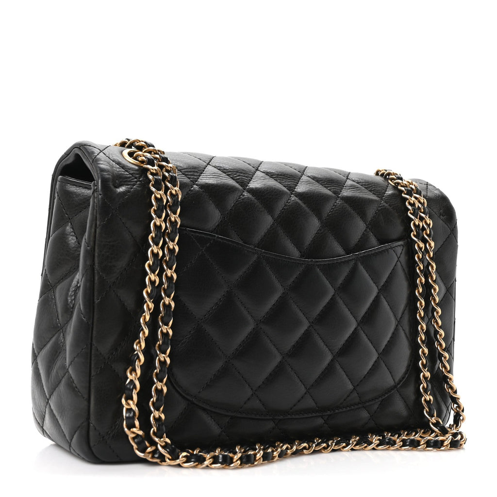 Calfskin Quilted Rock The Corner Flap Black
