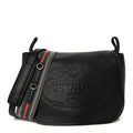 Vitello Daino Embossed Logo Flap Shoulder Bag Black