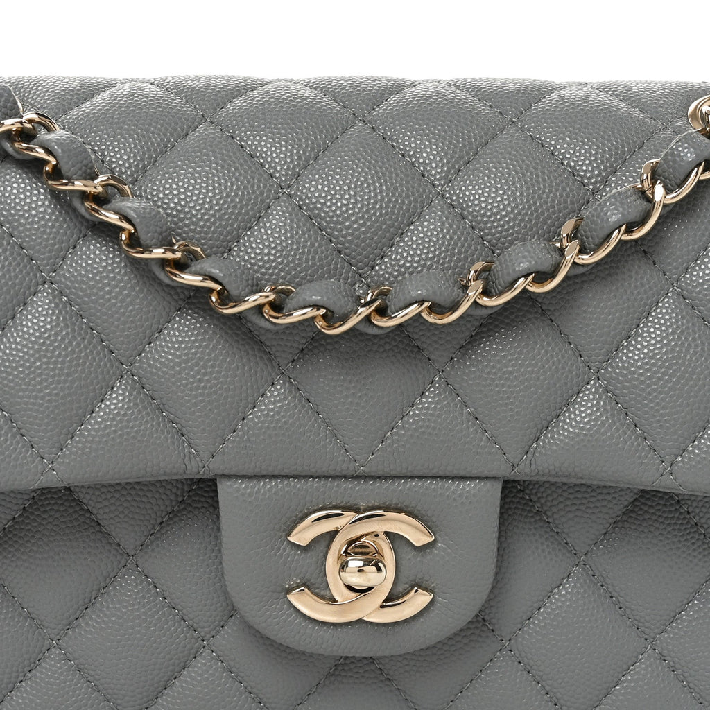 Caviar Quilted Small Double Flap Grey