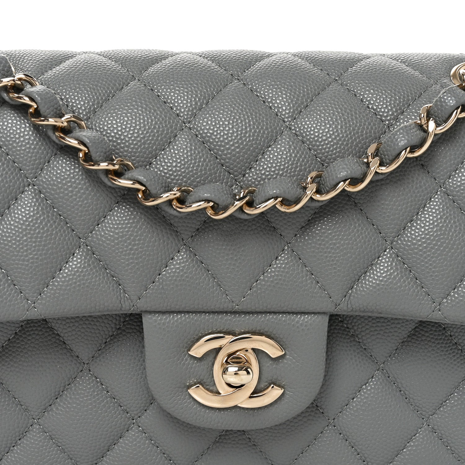 Caviar Quilted Small Double Flap Grey