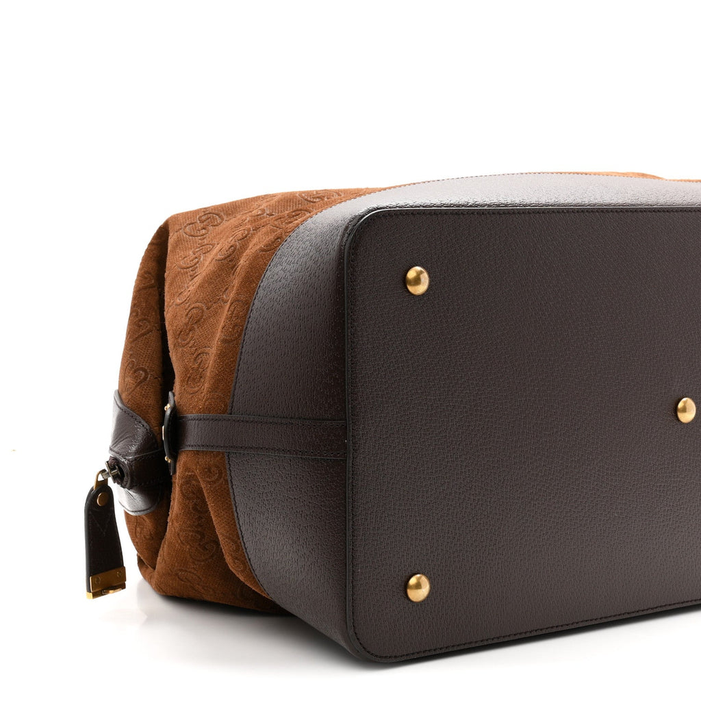 Suede Jumbo GG Debossed Textured Dollar Calfskin Savoy Travel Bag Wood Brown Chocolate