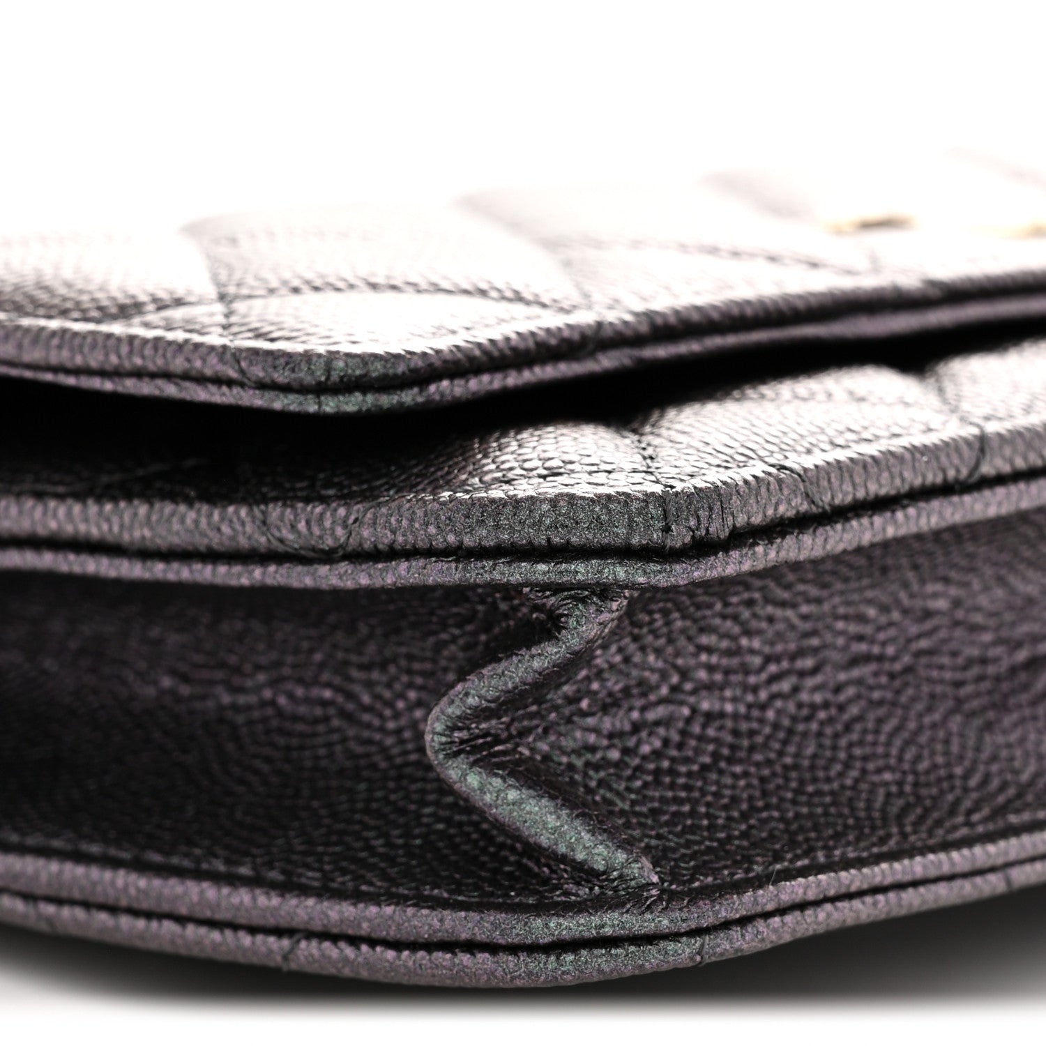 Iridescent Caviar Quilted Wallet on Chain WOC Dark Blue
