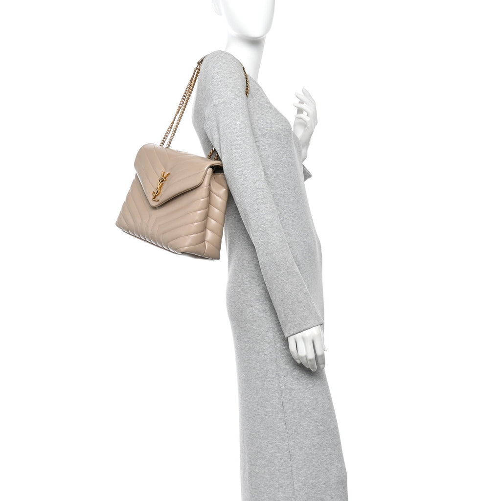 Calfskin Y Quilted Monogram Medium Loulou Chain Satchel Dark Beige