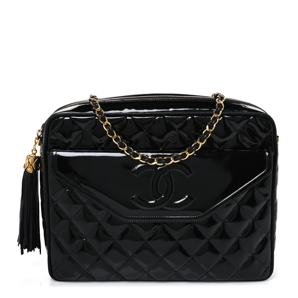 Patent Quilted Tassel Camera Case Black