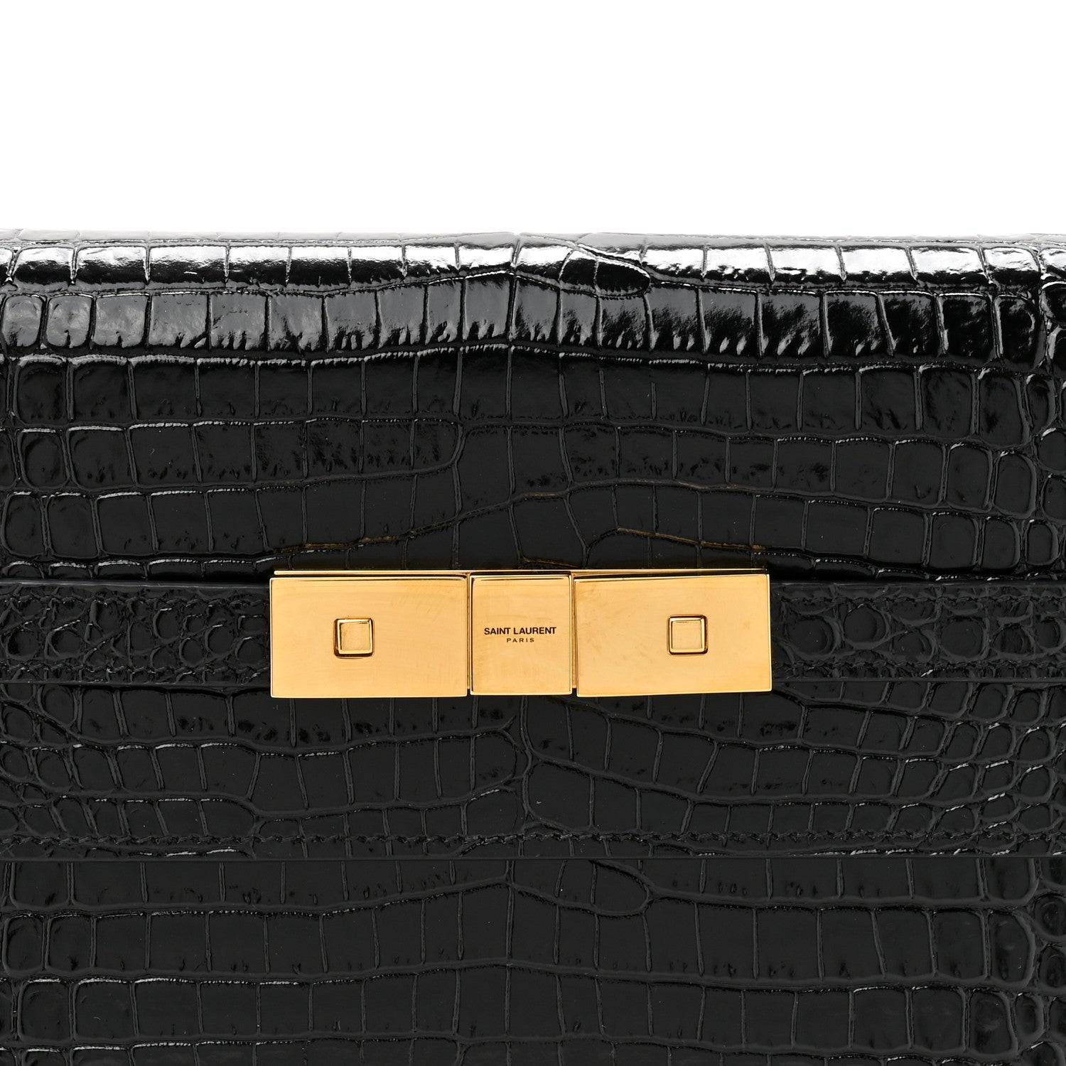 Shiny Calfskin Crocodile Embossed Small Manhattan Baguette Black Black