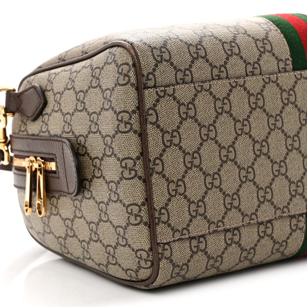 GG Supreme Monogram Web Medium Ophidia Top Handle Bag Beige Ebony