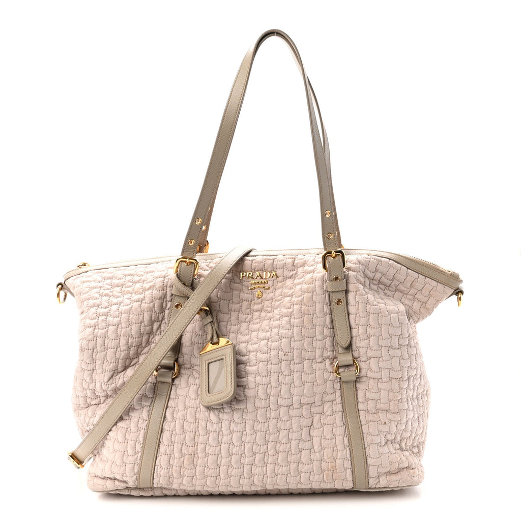 Quilted Nylon Saffiano Shopping Satchel Pomice