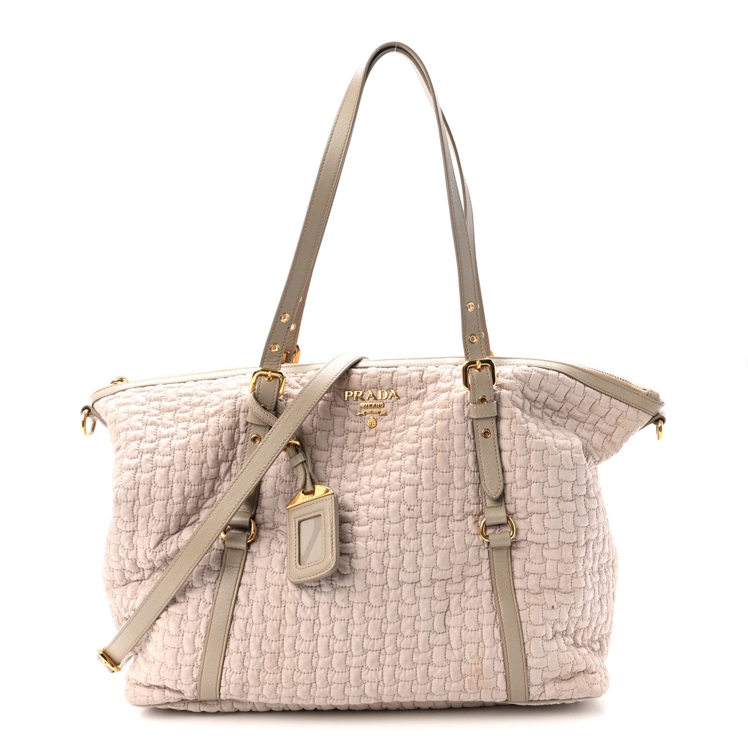 Quilted Nylon Saffiano Shopping Satchel Pomice