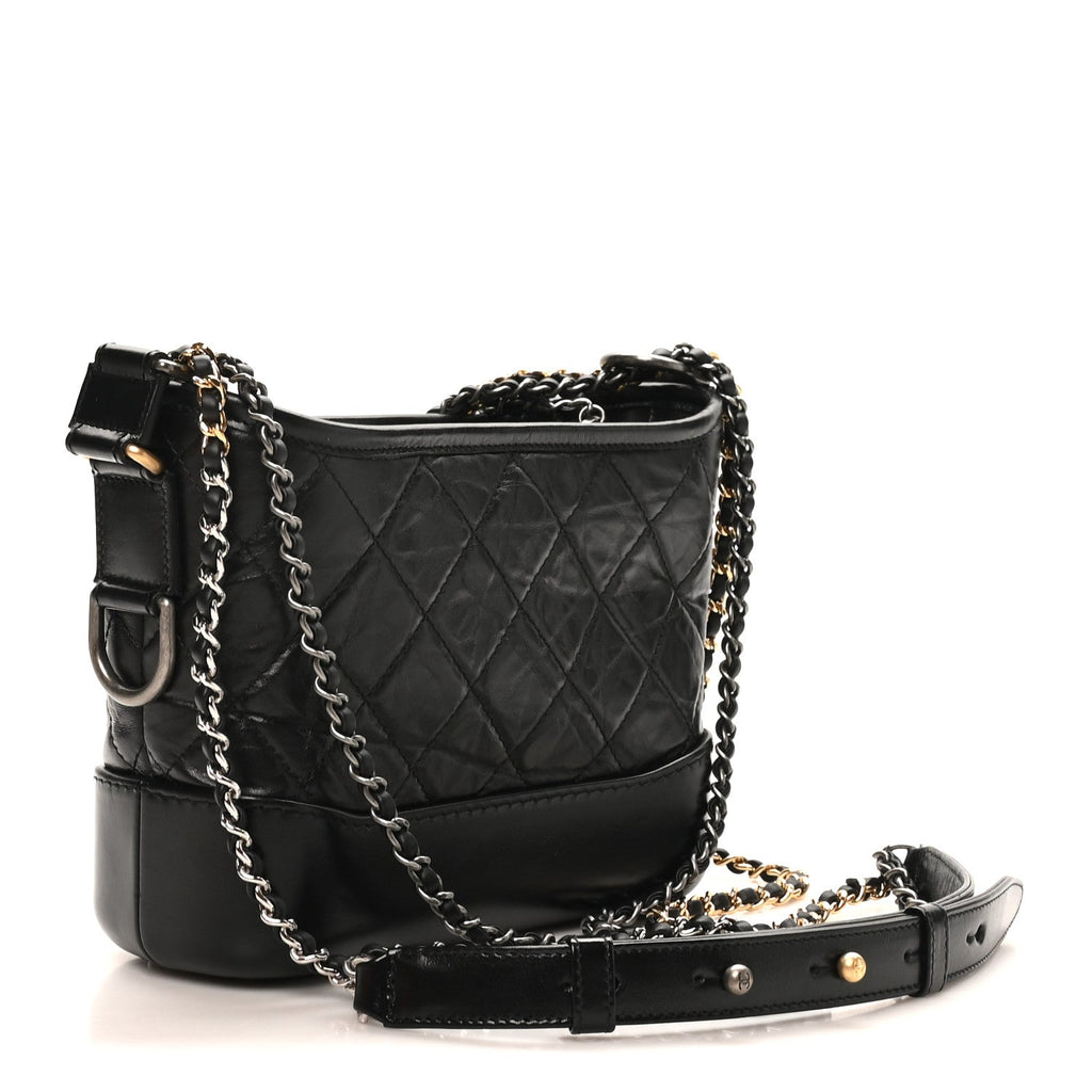 Aged Calfskin Quilted Small Gabrielle Hobo Black