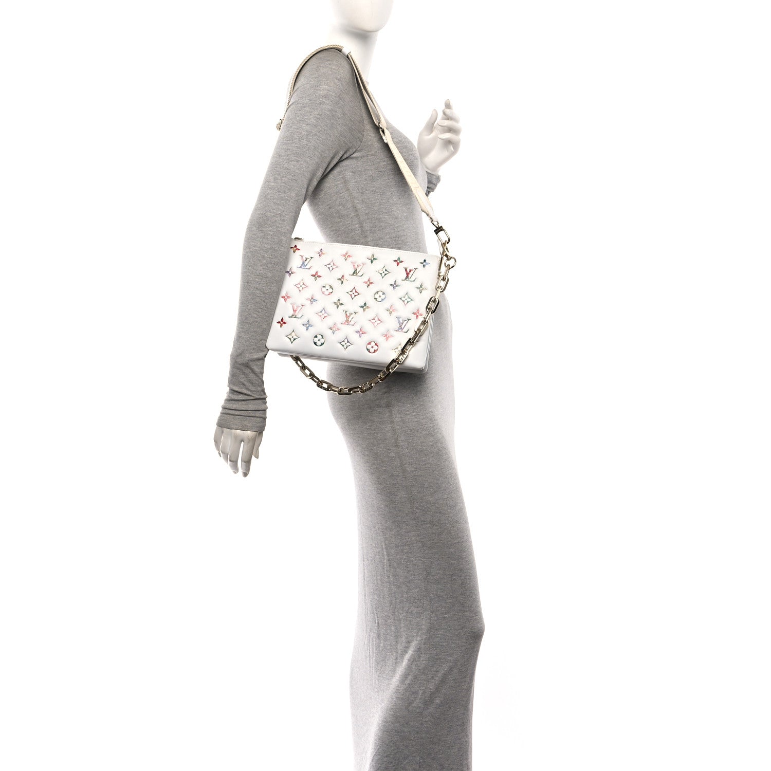 Lambskin Embossed Monogram LV Garden Coussin PM Cream