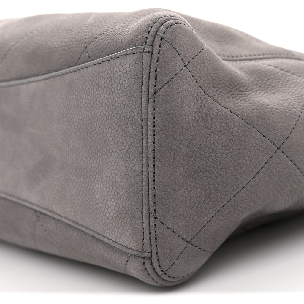 Grained Nubuck Caviar Quilted Large Shopping Bag Grey