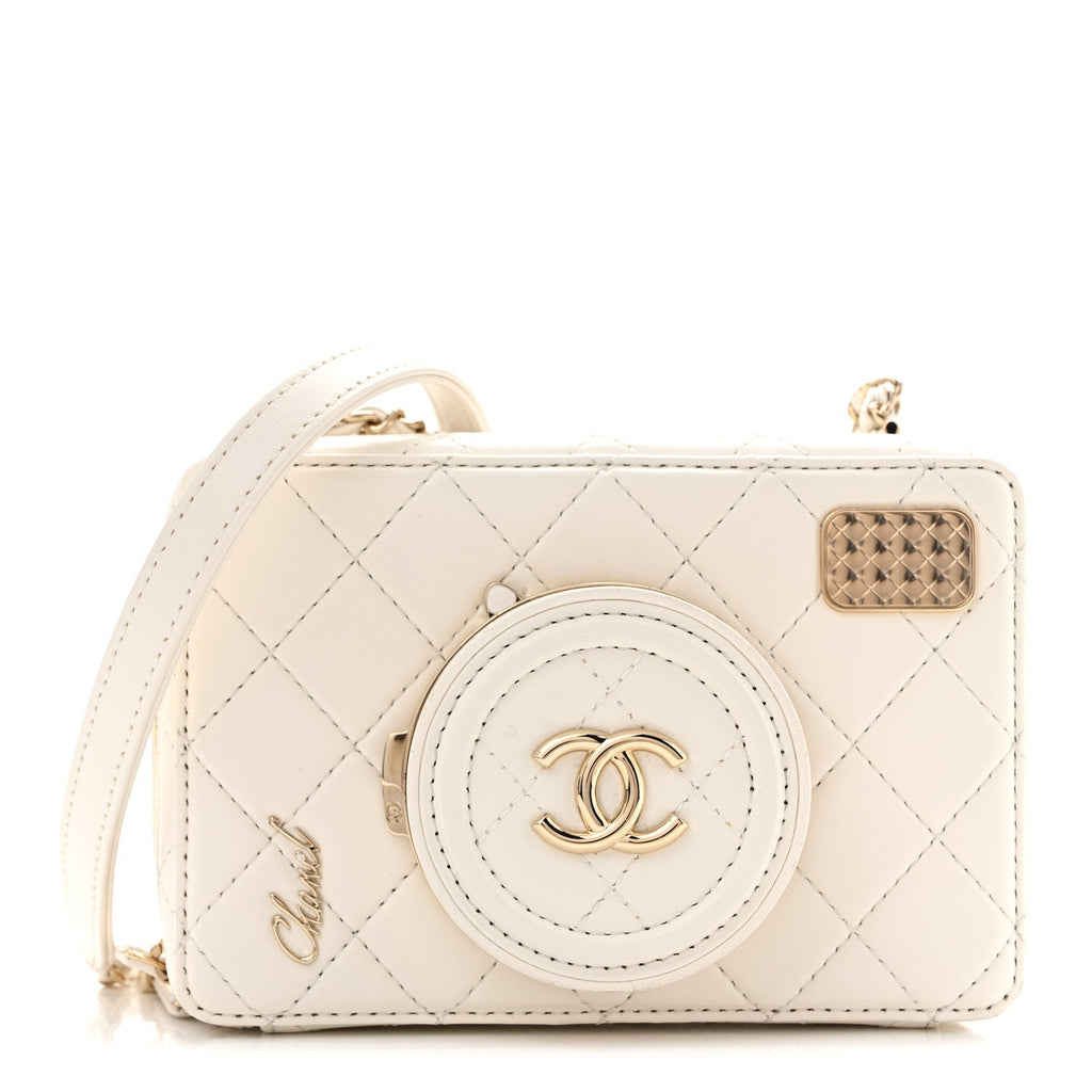 Lambskin Quilted Coco Click Bag White
