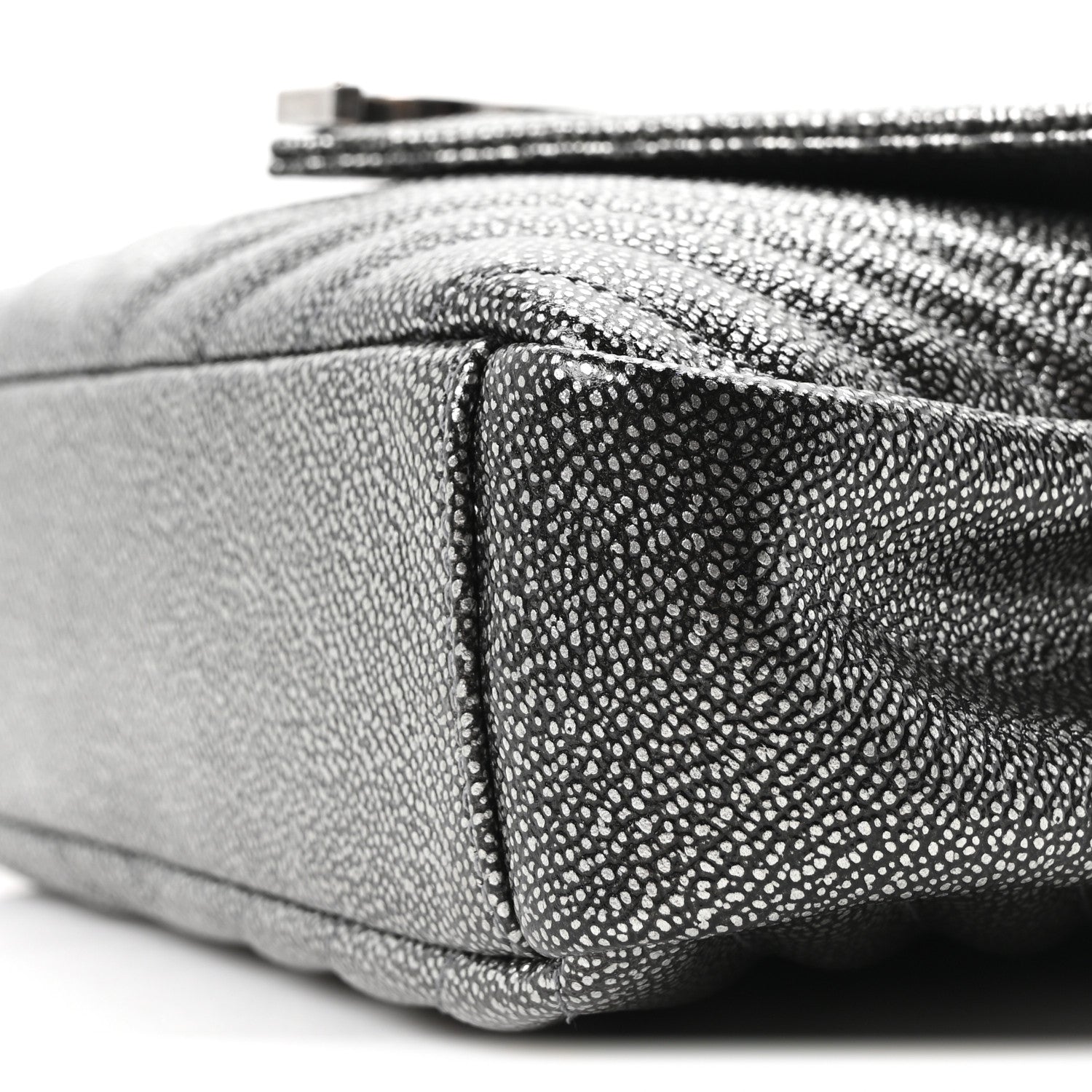 Metallic Grain De Poudre Matelasse Chevron Monogram Medium College Bag Gunmetal