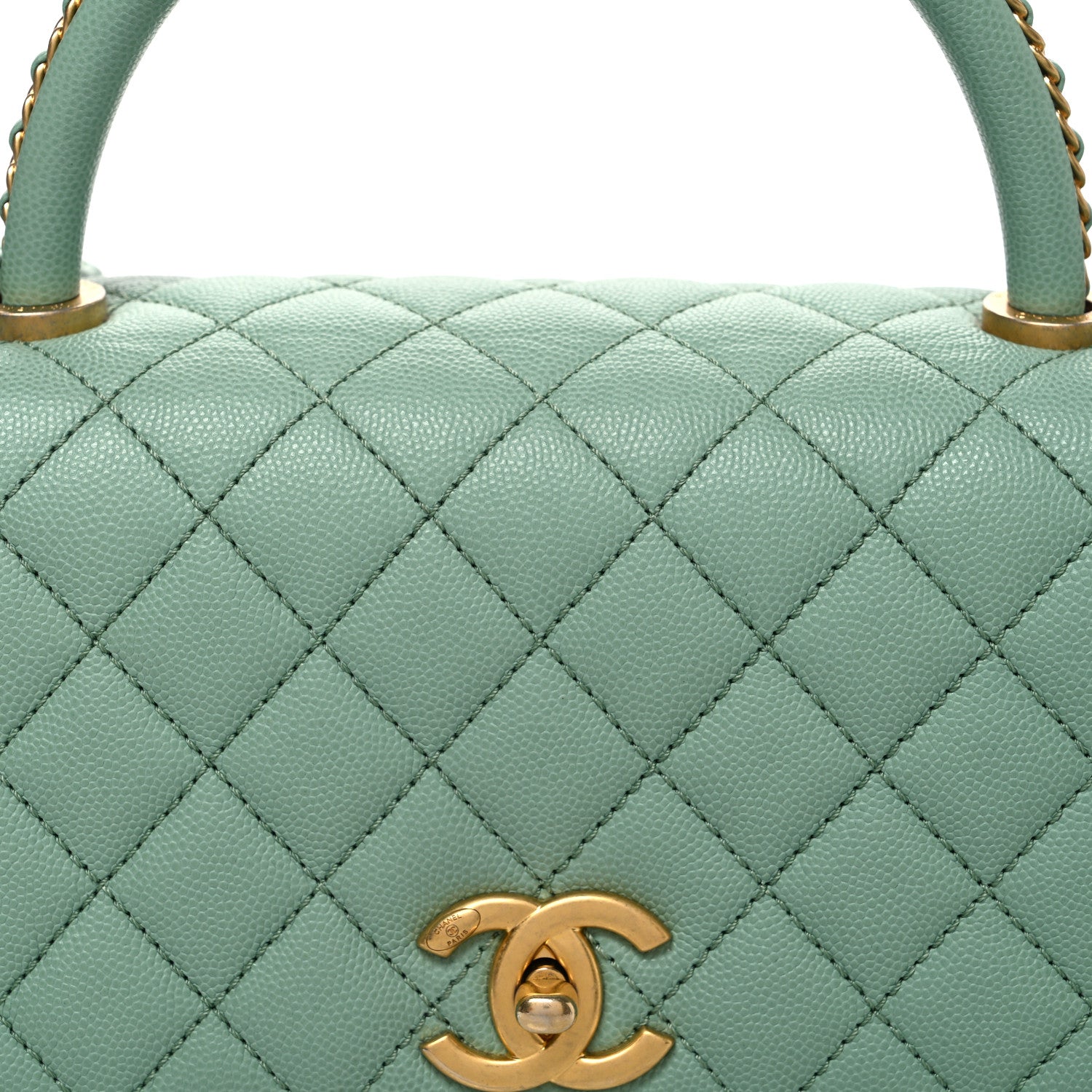 Caviar Quilted Small Coco Chain Handle Flap Light Green