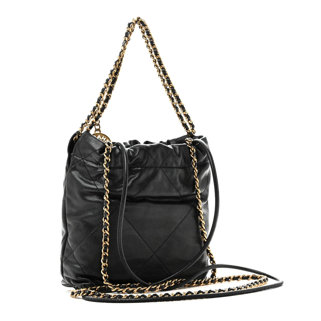 Shiny Caviar Quilted Monochrome Mini Chanel 22 Black