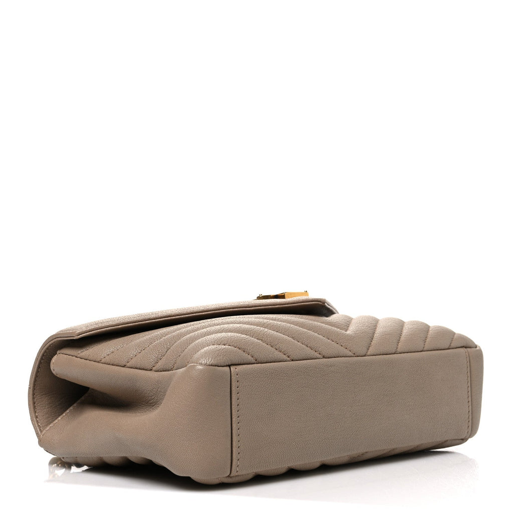 Sheepskin Matelasse Chevron Monogram Medium College Bag Dark Beige