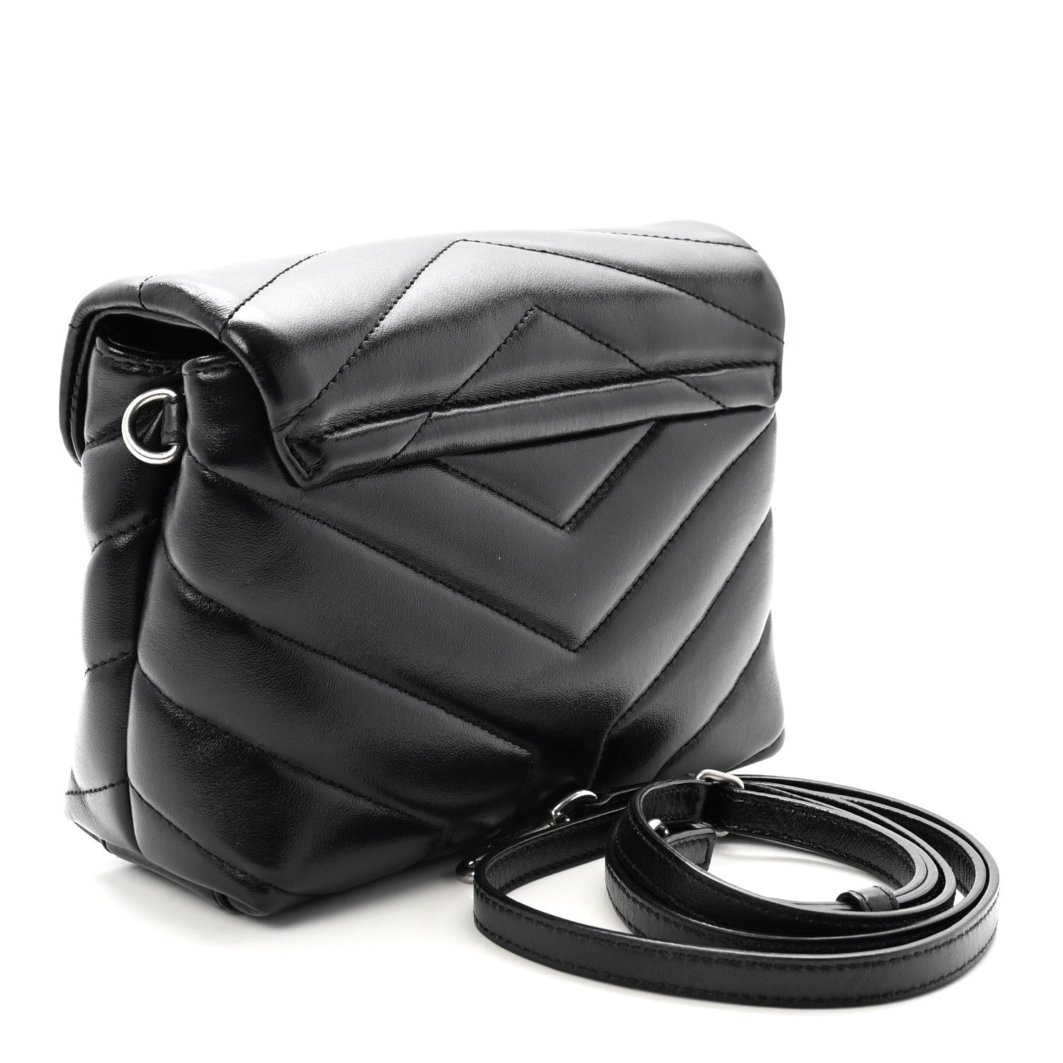 Calfskin Y Quilted Monogram Toy Loulou Crossbody Bag Black