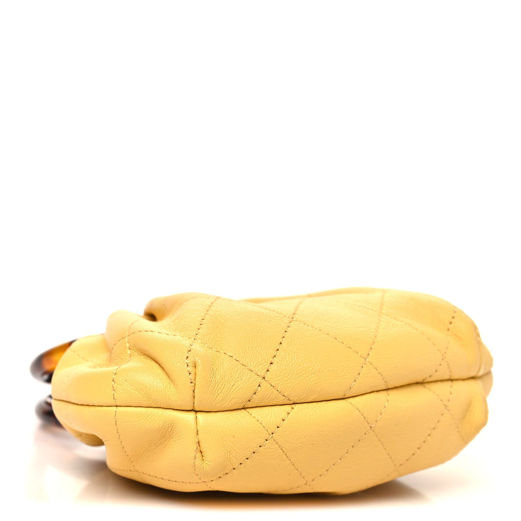 Lambskin Plexiglass Tortoise Shell Quilted Mini Pouch Yellow