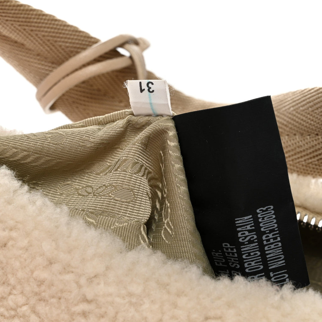 Shearling Mini Re-Edition 2000 Bag Ecru