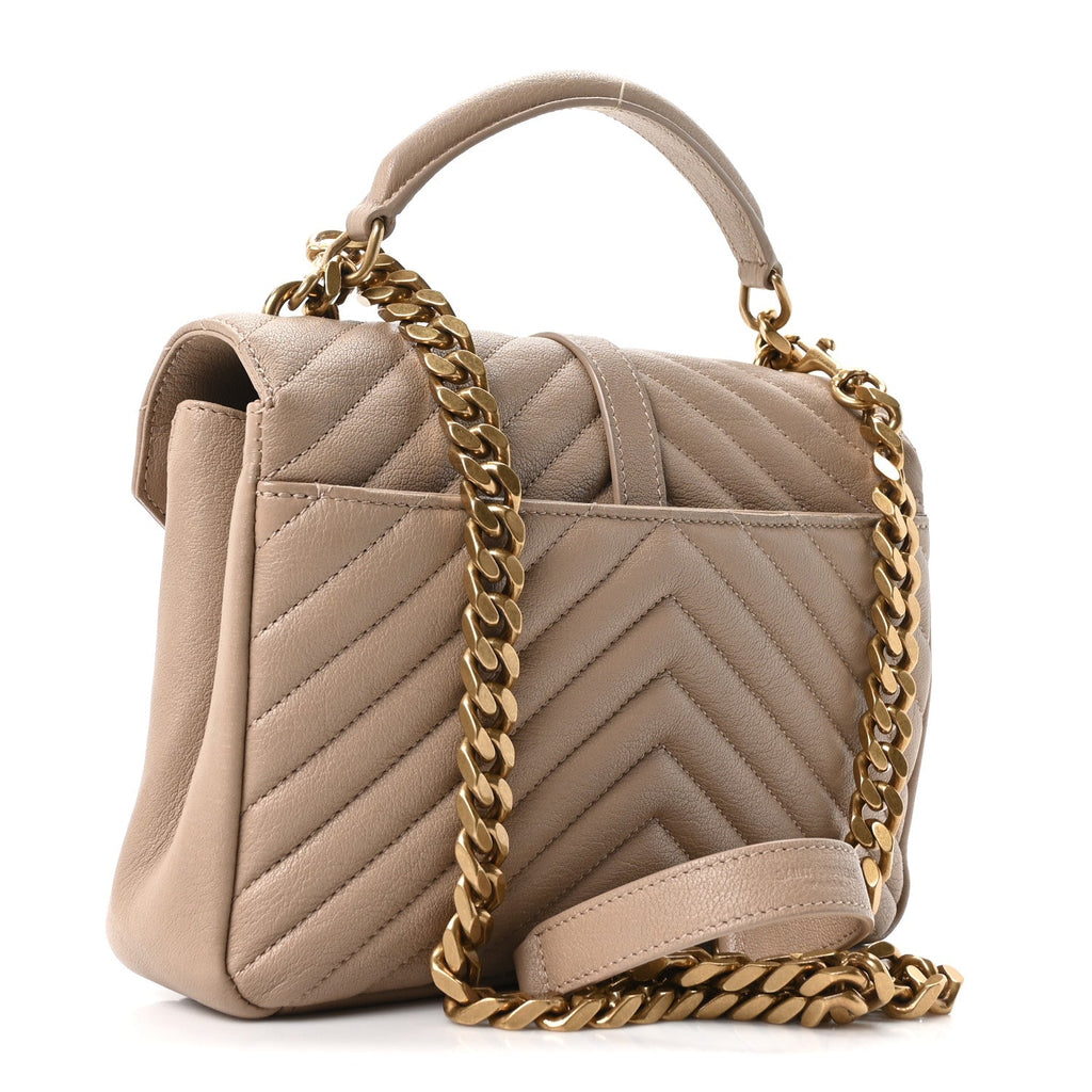 Sheepskin Matelasse Chevron Monogram Medium College Bag Dark Beige