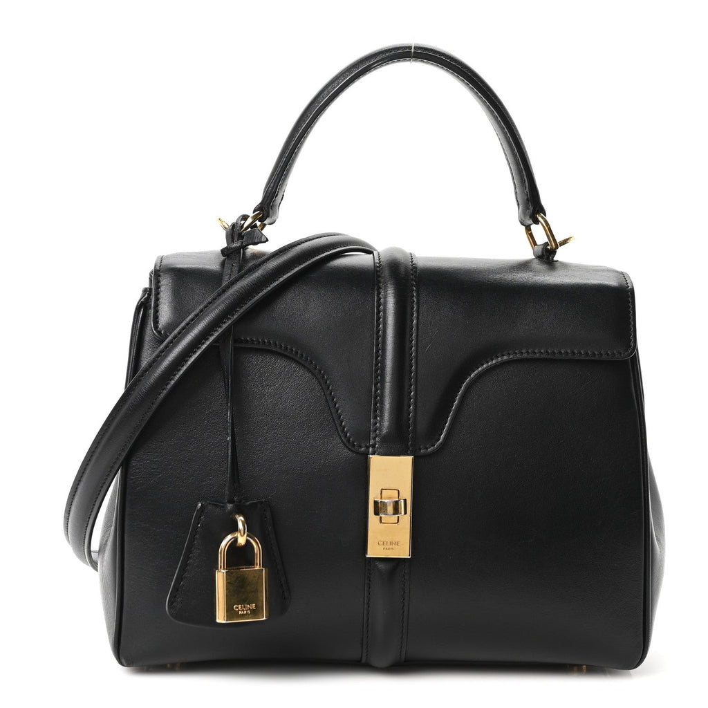 Satinated Calfskin Small 16 Top Handle Bag Black