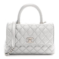 Metallic Caviar Quilted Mini Coco Handle Flap Silver