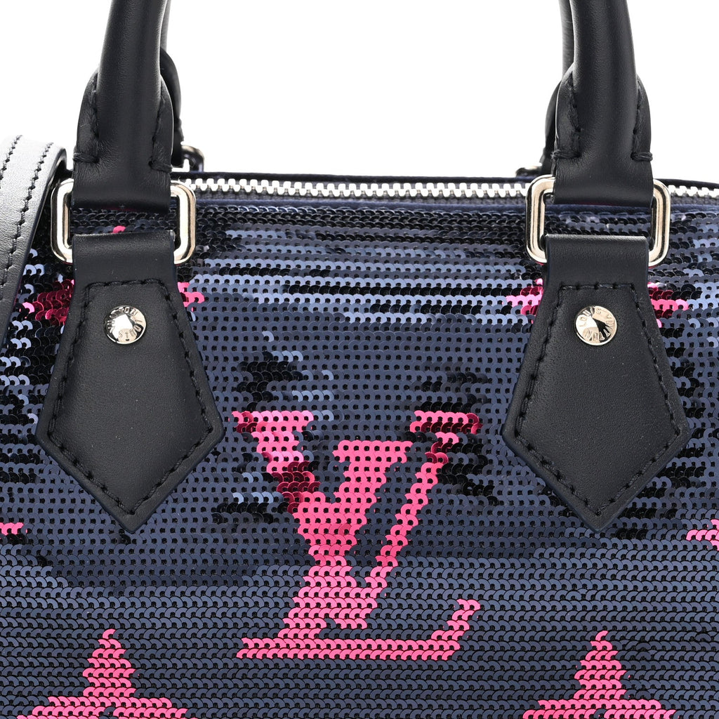 Giant Monogram Sequins Speedy Bandouliere 18 Navy Fuchsia