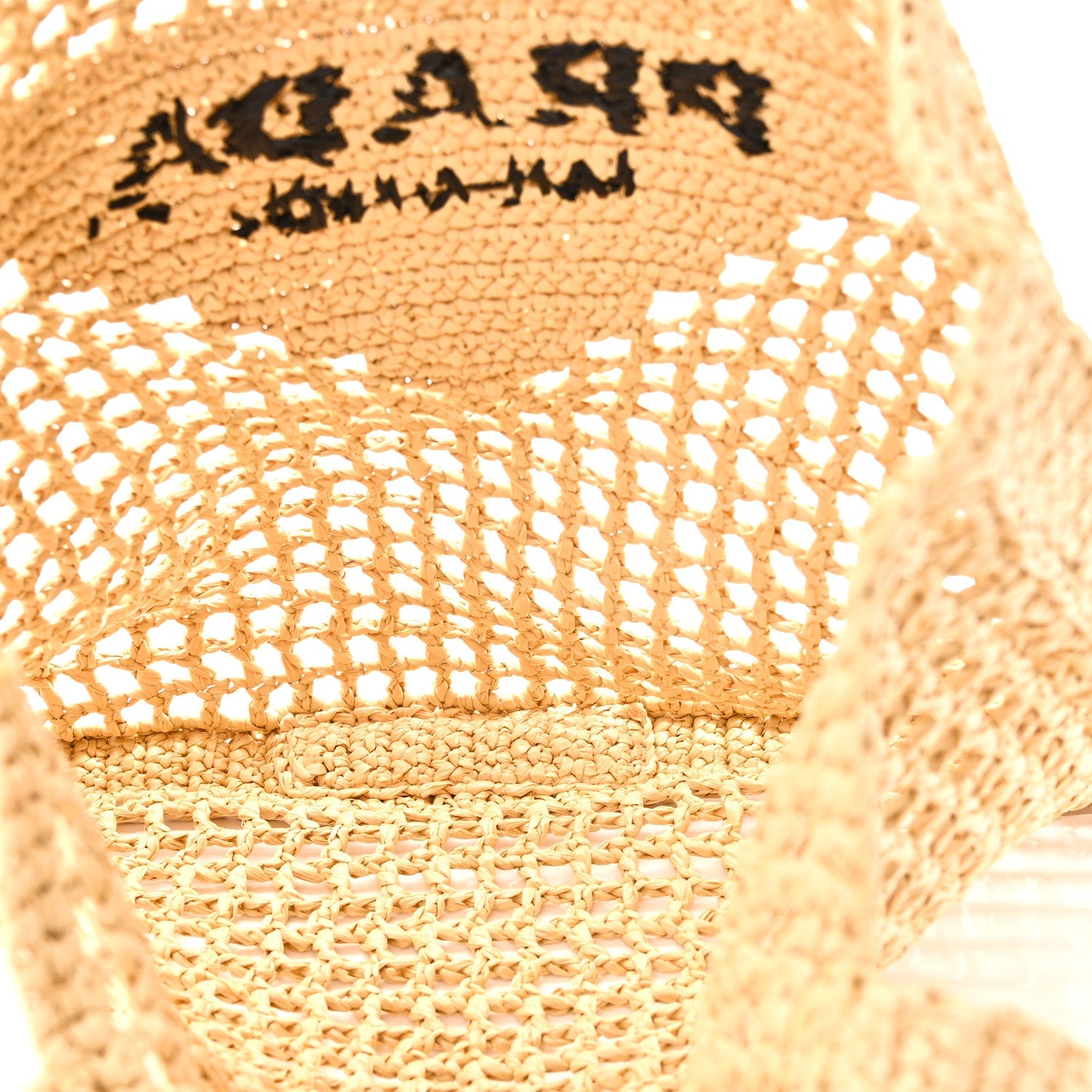 Yarn Raffia Effect Crochet Logo Embroidered Tote Bag Naturale