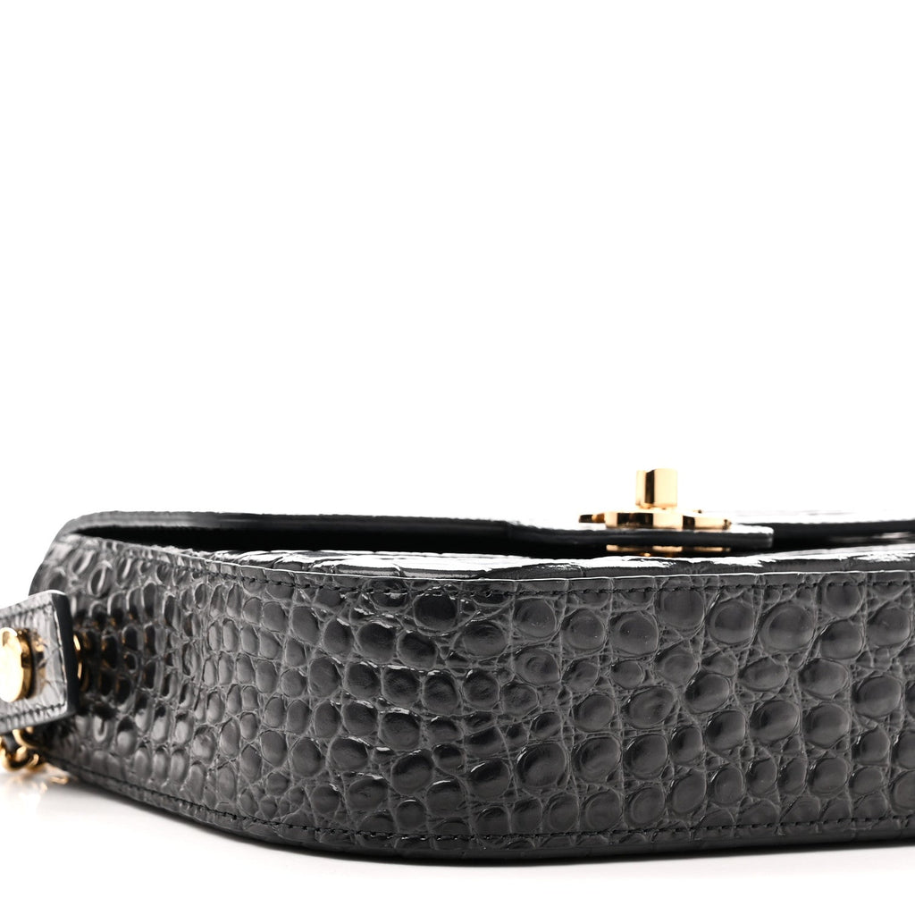 Calfskin Crocodile Embossed Turn Around Mini Flap Dark Grey