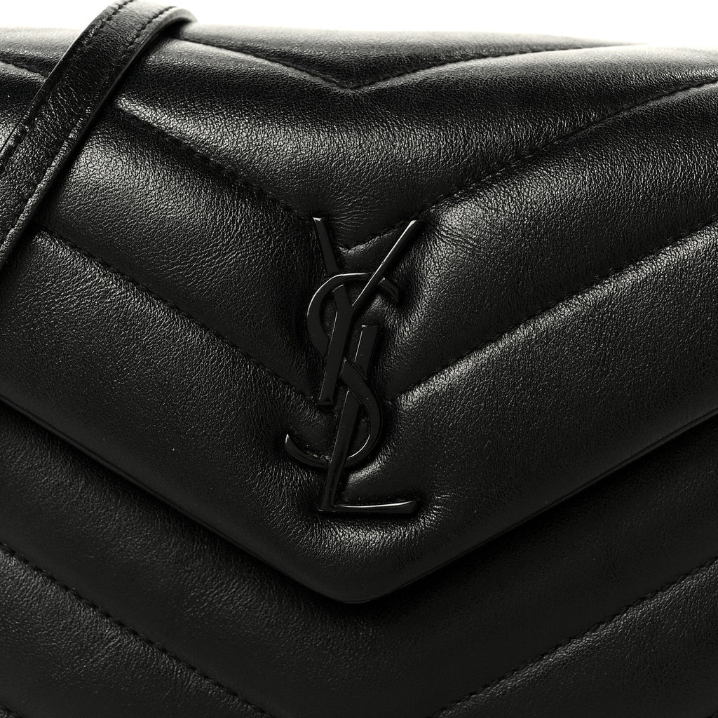 Calfskin Y Quilted Monogram Monochrome Toy Loulou Crossbody Bag Black