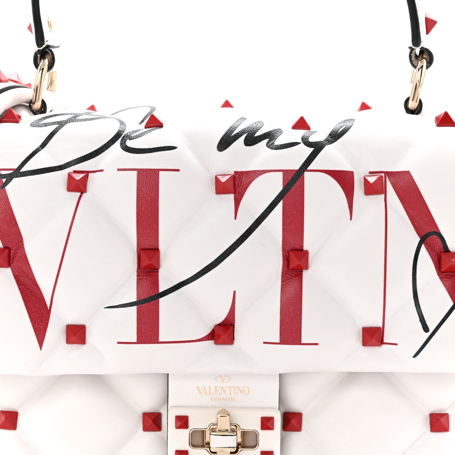 Lambskin Be My VLTN Print Candystud Top Handle Bag White Red Black