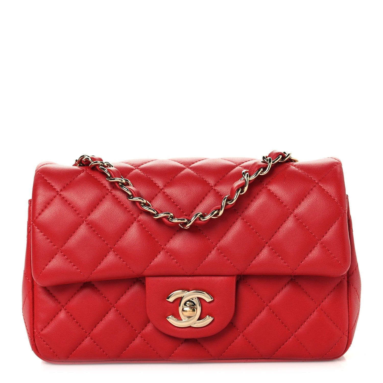 Lambskin Quilted Mini Rectangular Flap Red