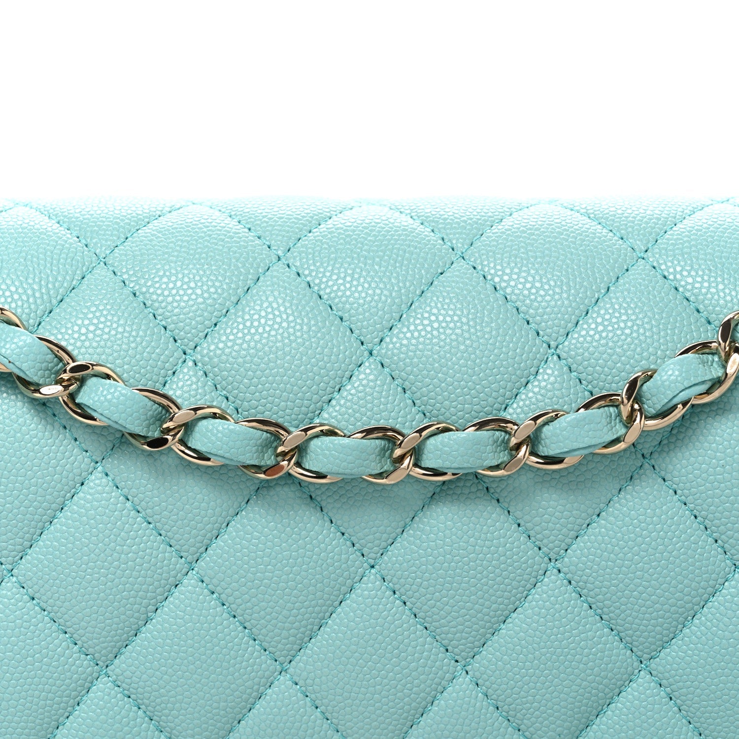 Caviar Quilted Medium Double Flap Light Blue