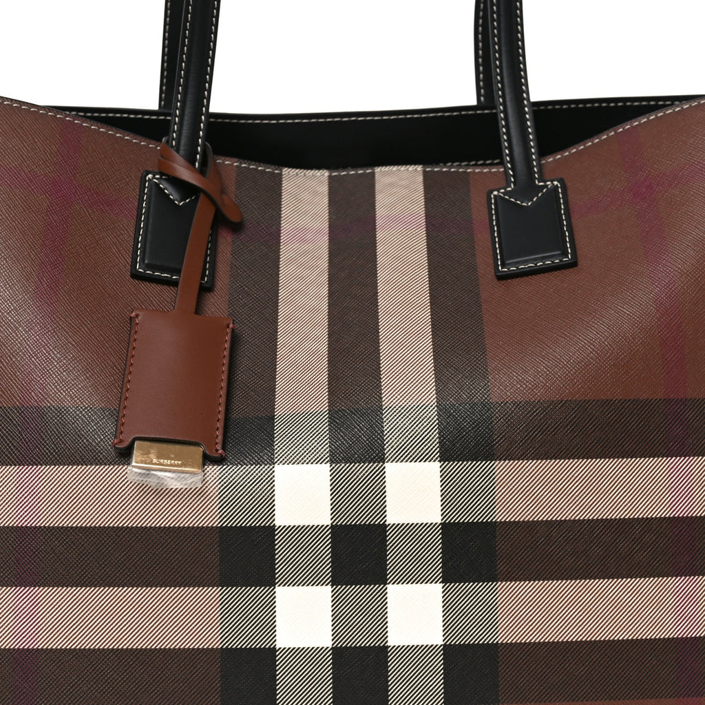 E-Canvas Check Medium Soft TB Tote Dark Birch Brown