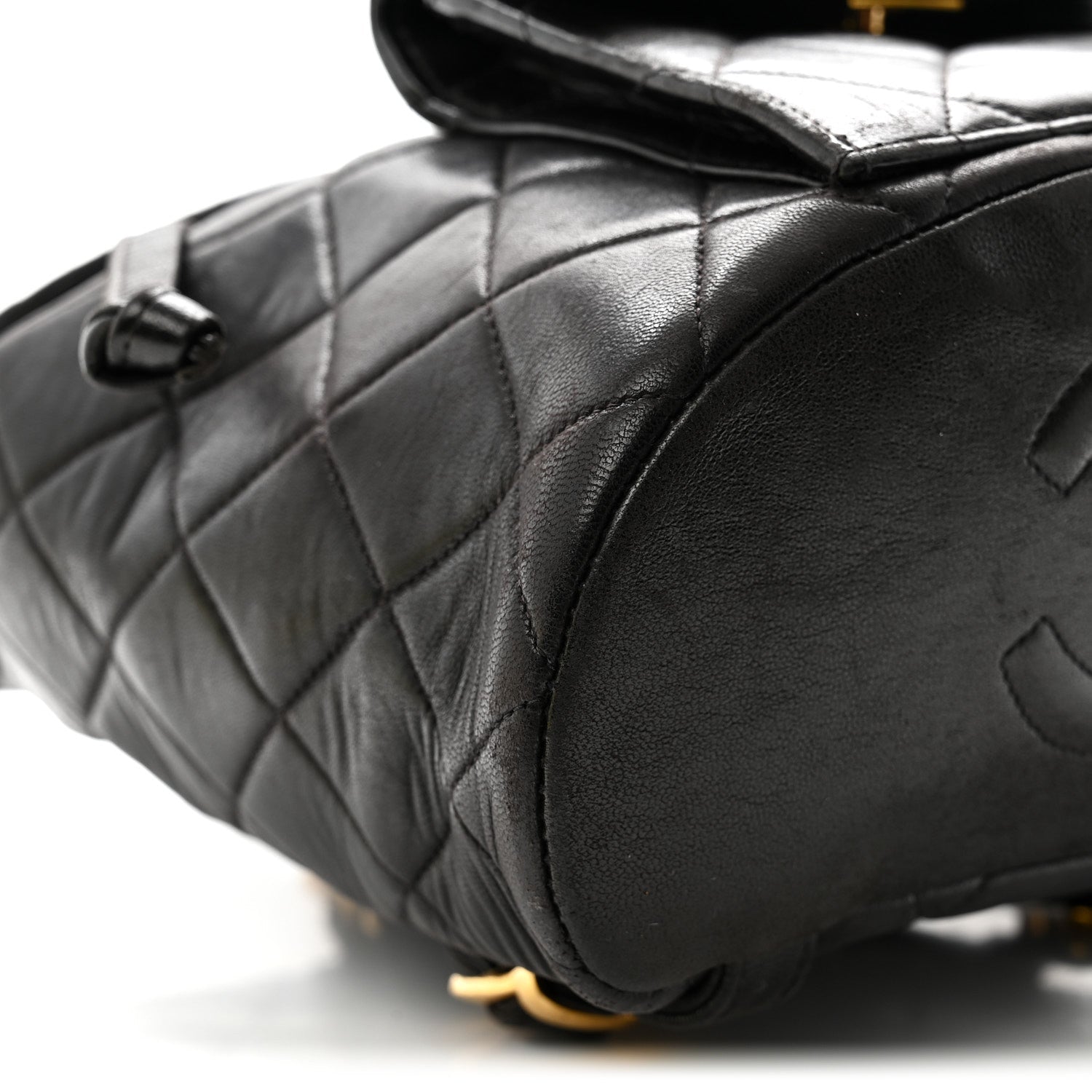Lambskin Quilted Drawstring Backpack Black