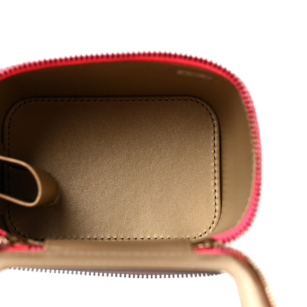 Patent Quilted Pearl Crush Mini Vanity Case With Chain Neon Pink
