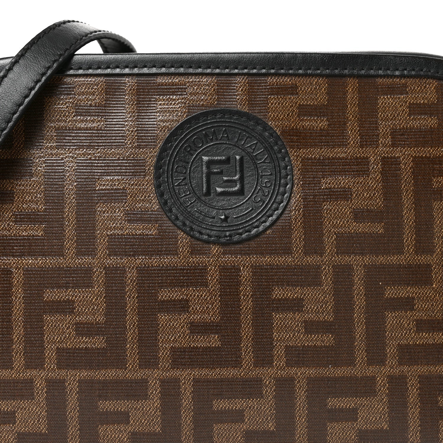 Glazed Fabric Vitello Century FF 1974 Stamp Patch Camera Case Mogano Panna Black