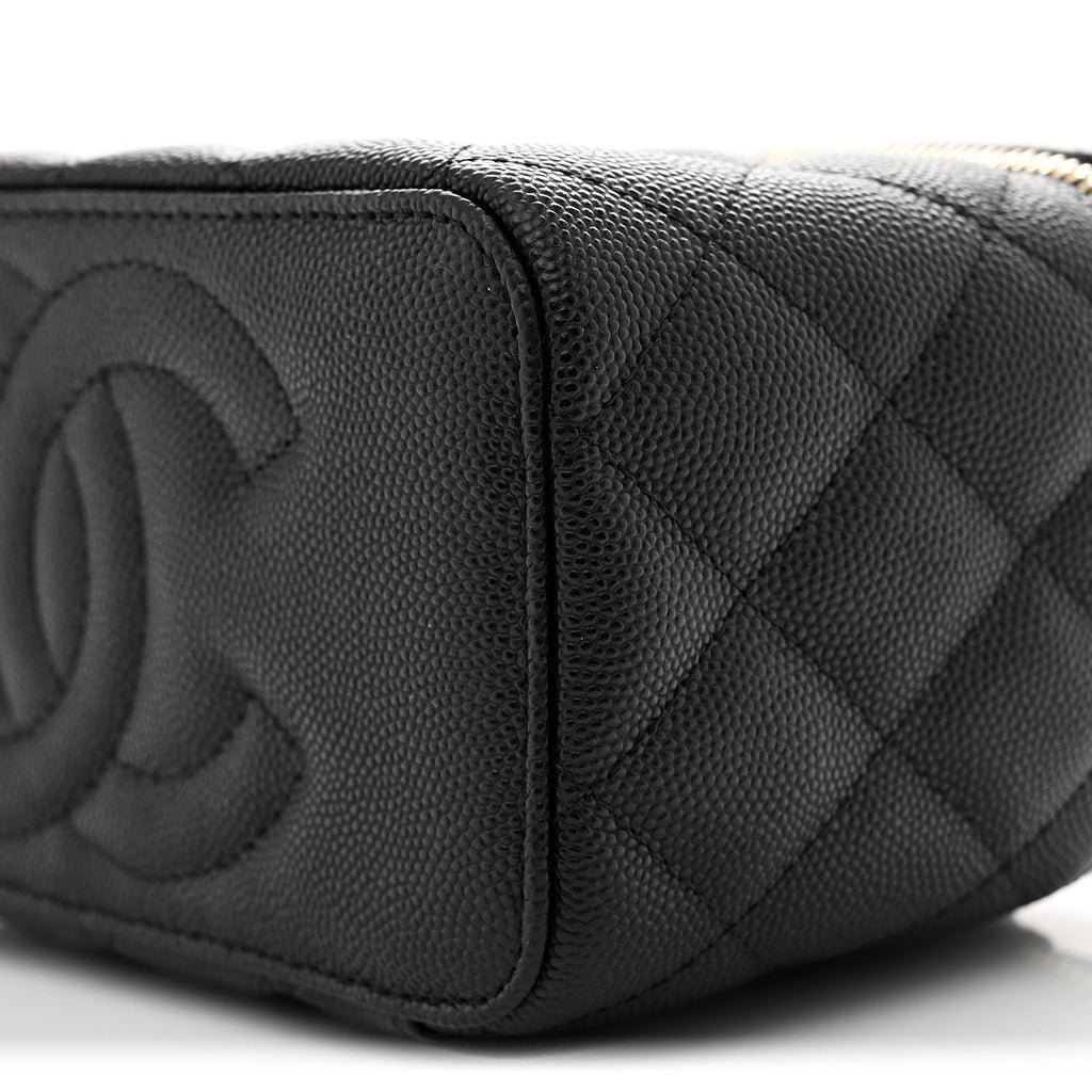 Caviar Quilted Small Tiny CC Vanity Case With Chain Black