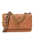 Lambskin Quilted Chanel 19 Wallet On Chain WOC Brown