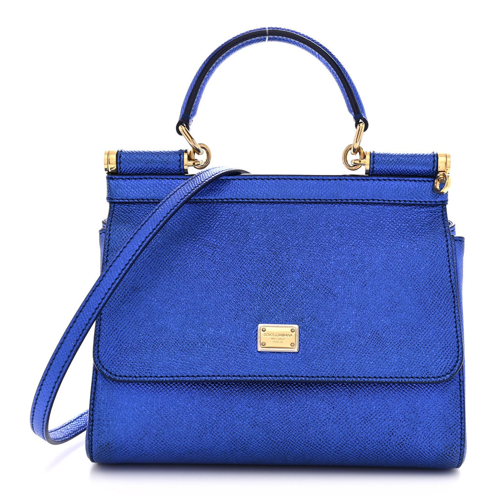 Metallic Dauphine Small Miss Sicily Satchel Blue
