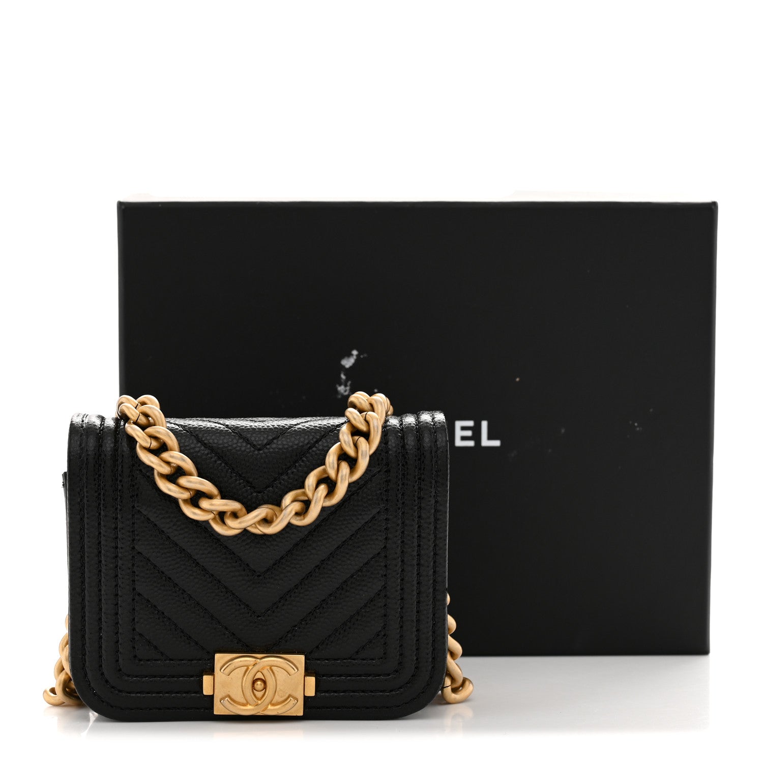 Caviar Chevron Quilted Boy Flap Waist Belt Bag Black