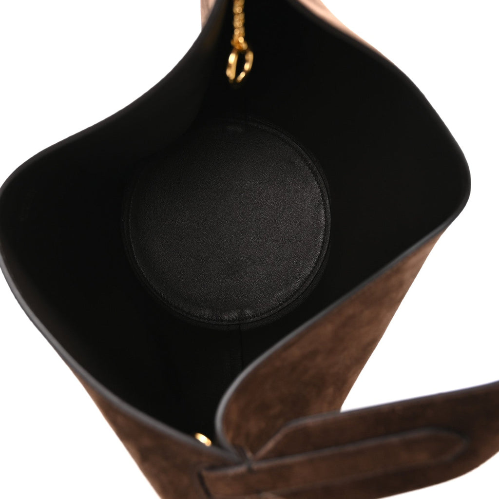 Suede Calfskin Mini Lotus Tote  Dark Brown