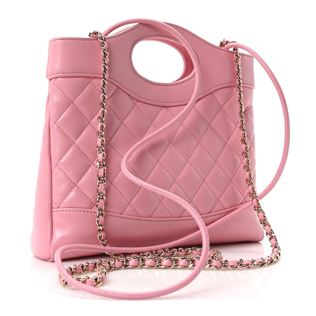 Shiny Lambskin Quilted Mini 31 Shopping Bag Light Pink