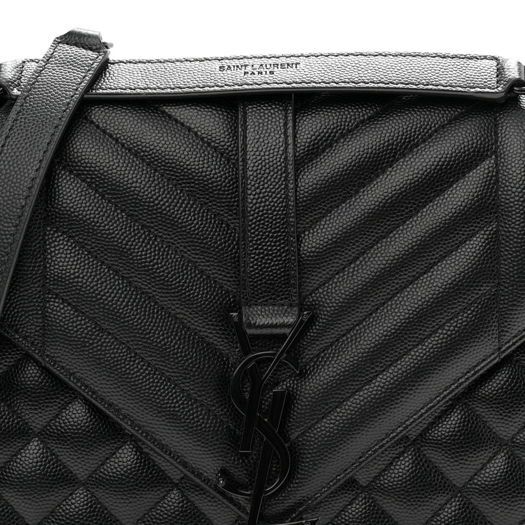 Grain De Poudre Textured Mixed Matelasse Triquilt Medium Monogram Monochrome Satchel Black