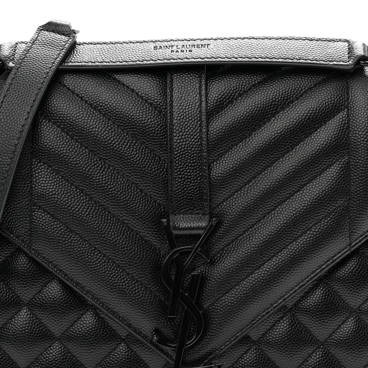 Grain De Poudre Textured Mixed Matelasse Triquilt Medium Monogram Monochrome Satchel Black