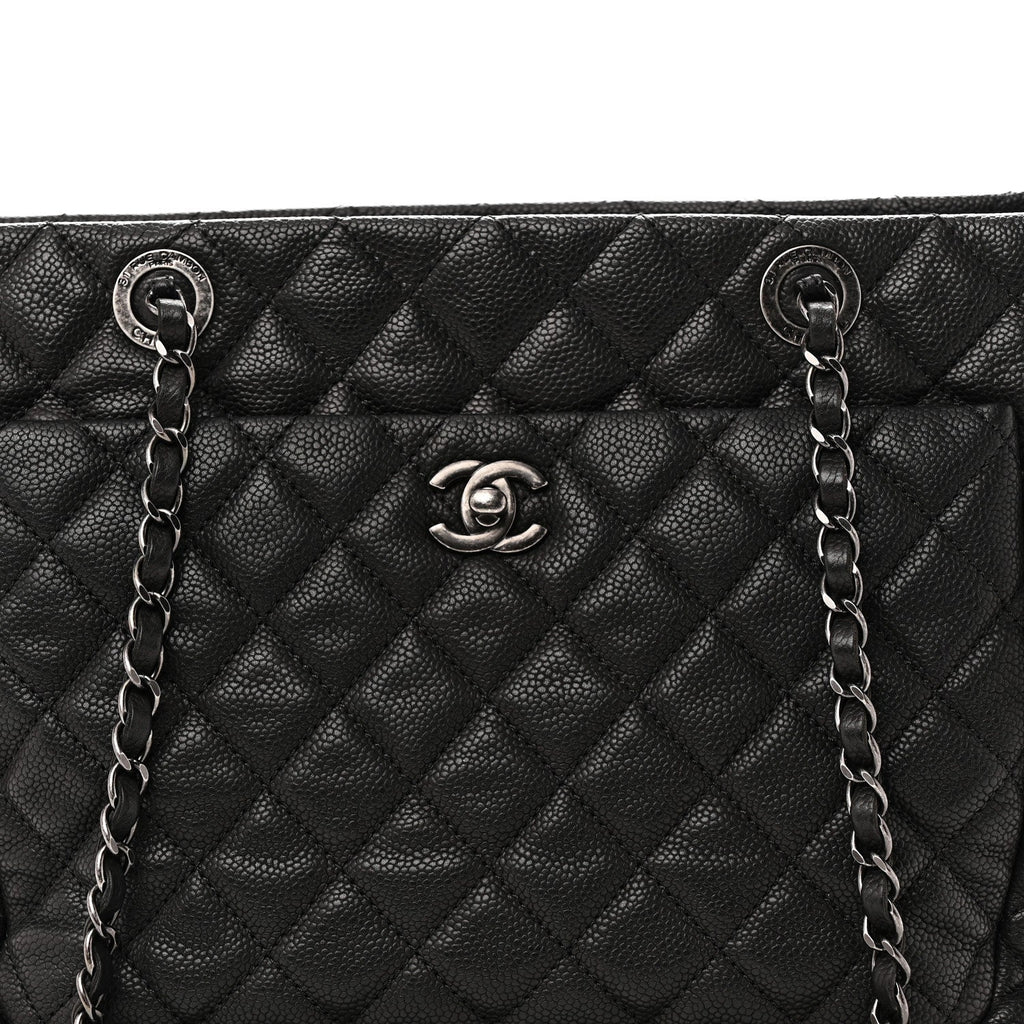 Caviar Quilted Shopping Tote Black Black